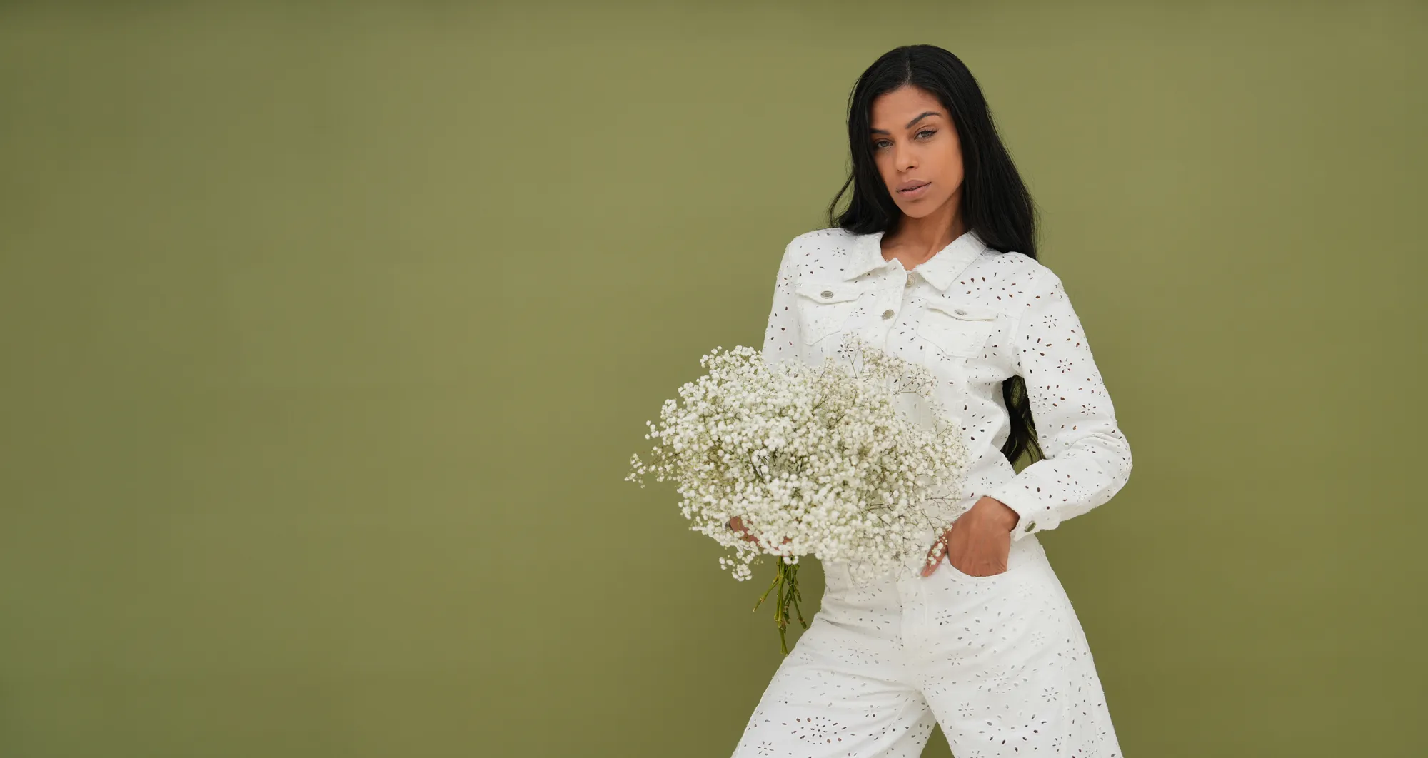 weiß, blumen, overall, unregelmäßige Aussparungen, Baby-Breath-Strauß