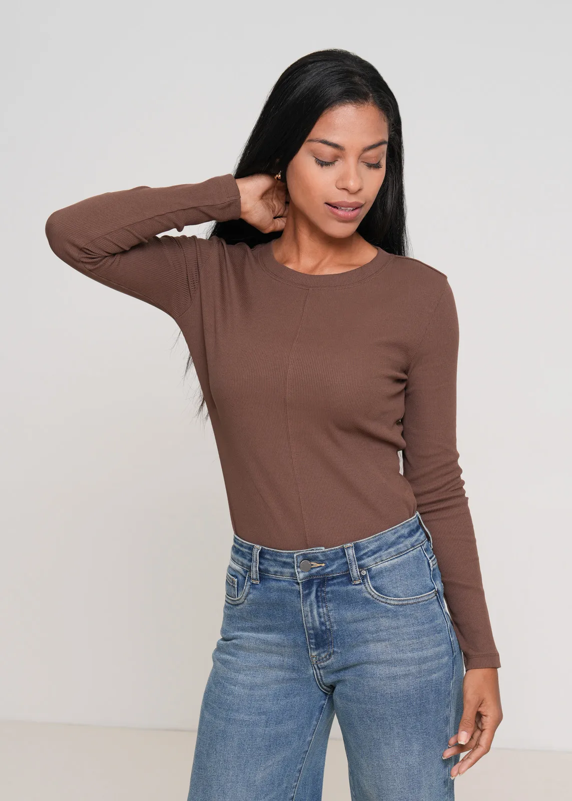 Langarm, Hosen, Jeans, Bluse, Person