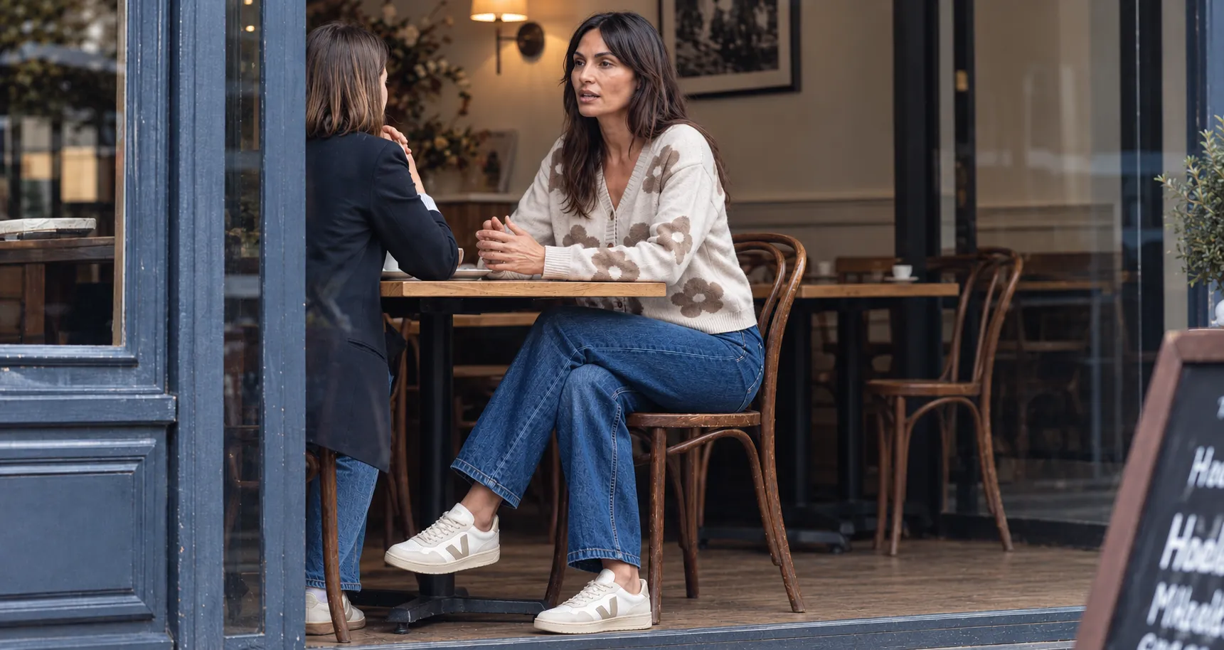 pullover, Pullover, Blümchenmuster, creme, Jeans