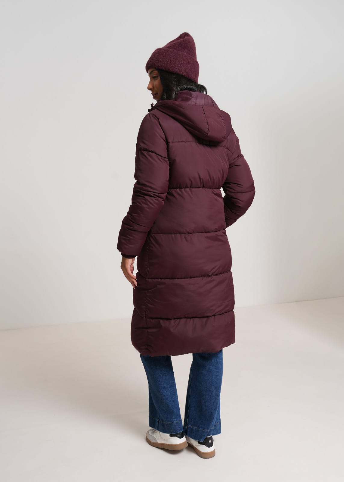 Steppmantel in Midi-Länge in Burgundy