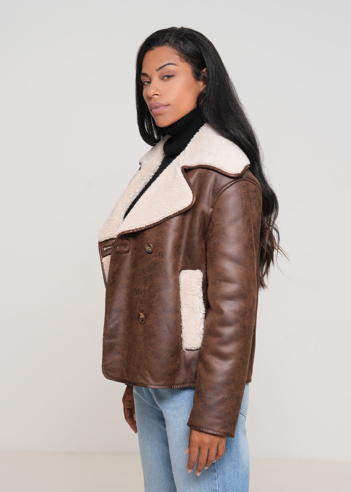 Shearling-Jacke in Lederoptik